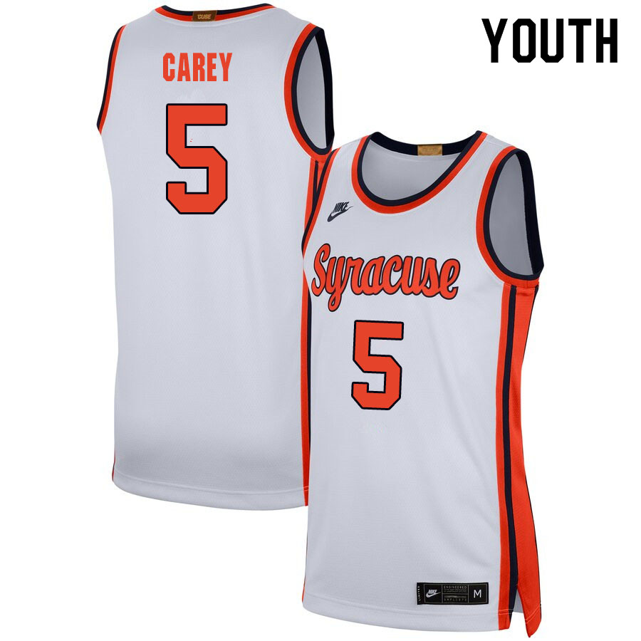 2020 Youth #5 Jalen Carey Syracuse Orange College Basketball Jerseys Sale-White